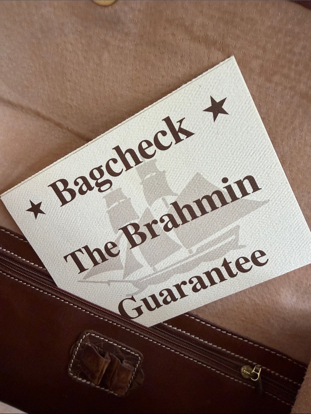 Brahmin Brown Leather Briefcase with White Stitching
